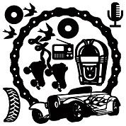 Hotrod 60s mini,juke box,milkshake,tyre,radio, 110 x 110